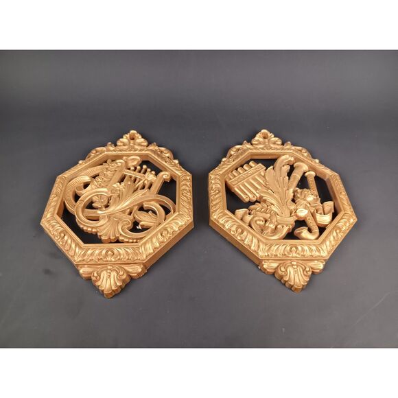 Syroco Wall Hangings Set Of 4 Musical Instruments Wall Decor Wall Art Gold Tone - Picture 5 of 11